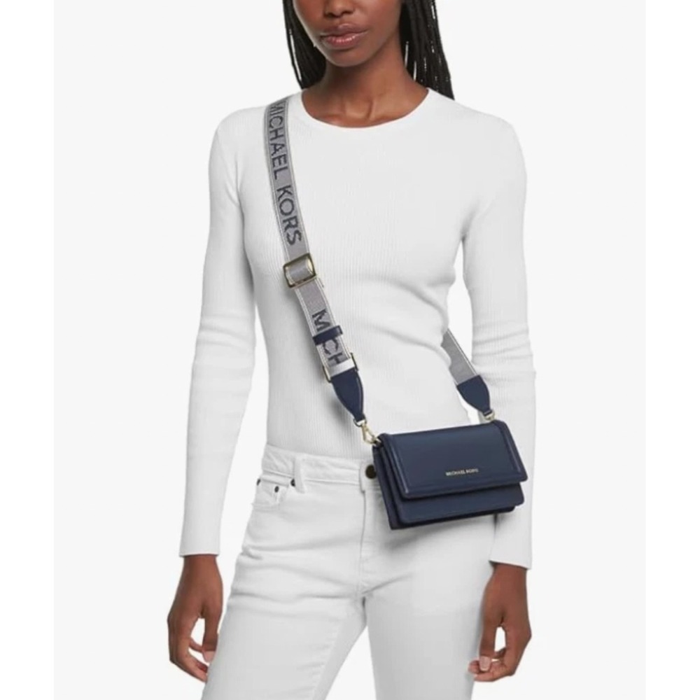 Michael Kors Small Jet Set Small Nylon Crossbody Bag Black Nylon Logo Web Strap